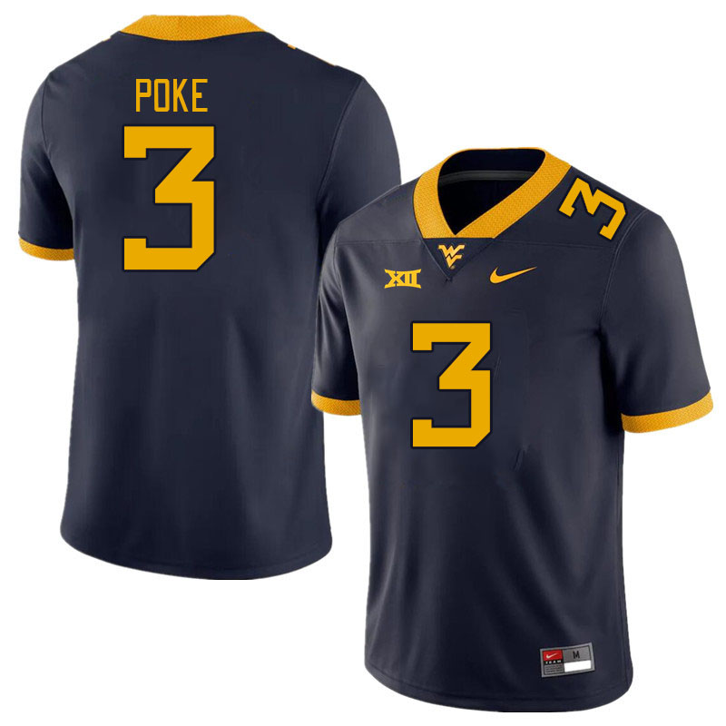 Men #3 Ja'Shaun Poke West Virginia Mountaineers College Football Jerseys Stitched Sale-Navy - Click Image to Close